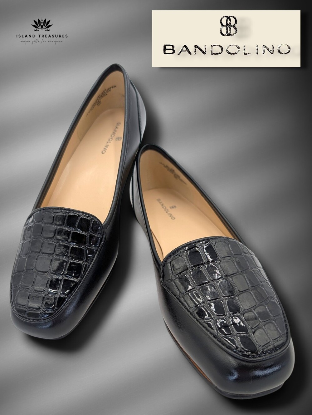 Bandolino Liberty Women Sz 7M Black Croc Embossed Leather Loafer Flat EU 37